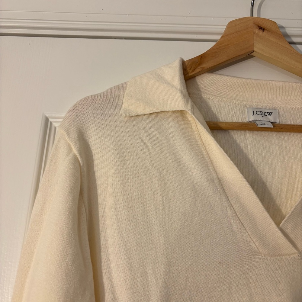 J. Crew Cotton Sweater Polo Cream White Neutral Preppy Classic BY045 M Career - Picture 5 of 10